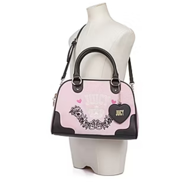 Juicy Couture Retro Chic Flamingo/Chocolate Velour Satchel - Picture 4 of 11